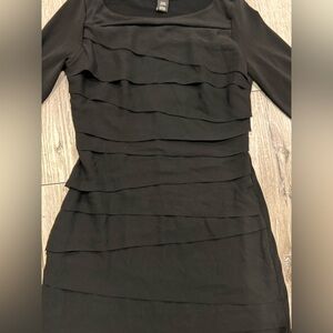 White House Black Market Black Tiered Long Sleeve Dress